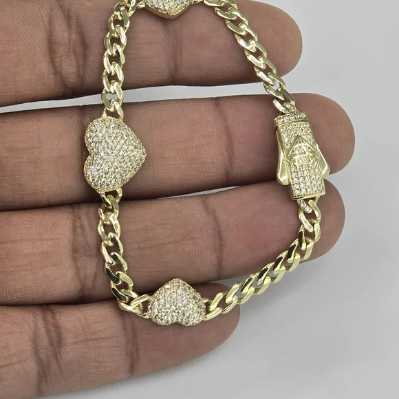 10kt Real Gold Heart Fancy Bracelet 7 Inches - Picture 6 of 8